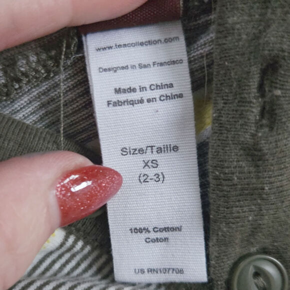 Tea Collection Hooded Henley Top – XS (2–3) – 100% Cotton • Yellow/Grey Stripes - Picture 6 of 6